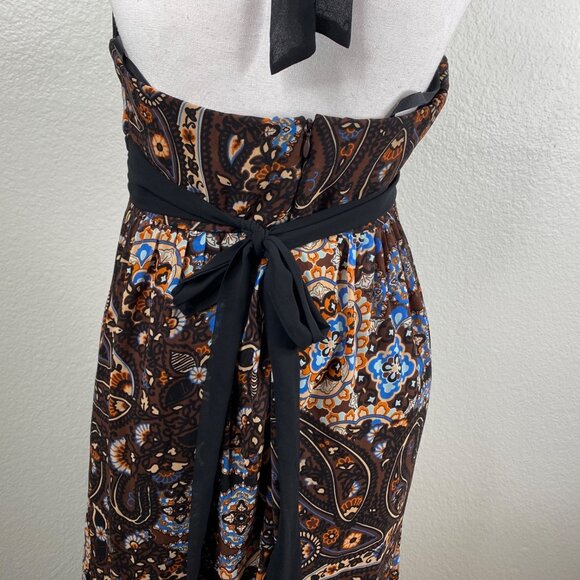 Bisou Bisou Michelle Bohbot Dress Babydoll Halter Maxi Brown Sz 8 Resort Boho - Picture 8 of 13